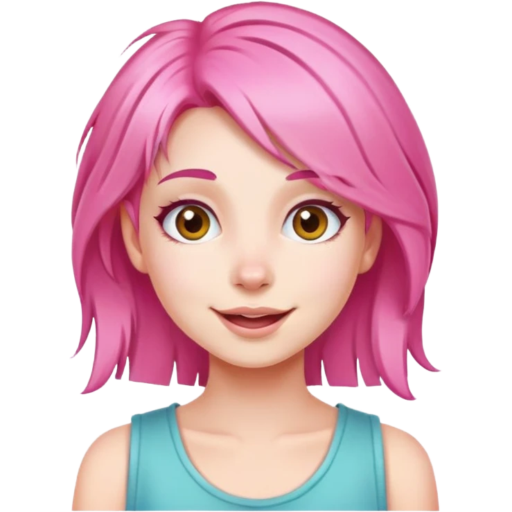 girl with pink hair, cheerful expression emoji