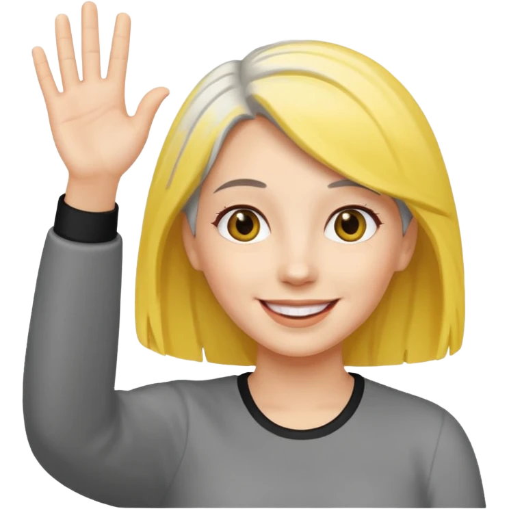 woman with gray and yellow hair smiling and waving her hand  emoji