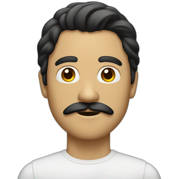 Man with black very long hair mustache tan emoji
