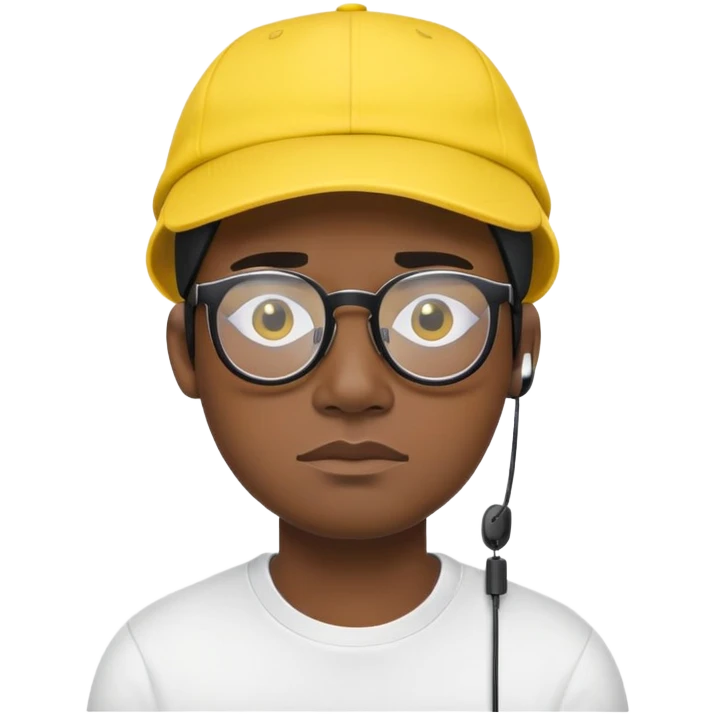 "- Nam
- 30 tuổi
- Da đen
- Đội mũ lưỡi trai vàng
- Đeo kính, airpod
- Mặt buồn
" emoji