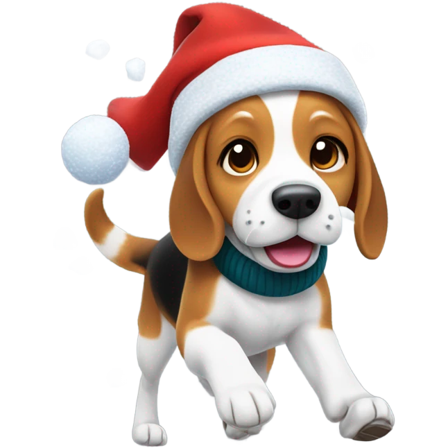 Beagle with red winter clothes and snowball fight emoji