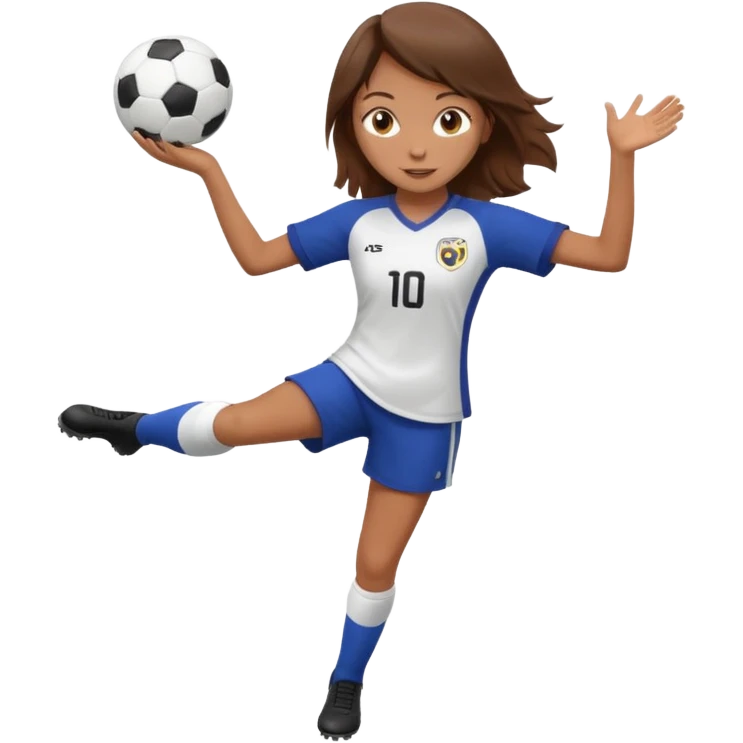 Can you make a girl with brown hair that is wearing a soccer uniform that is juggling a soccer ball emoji