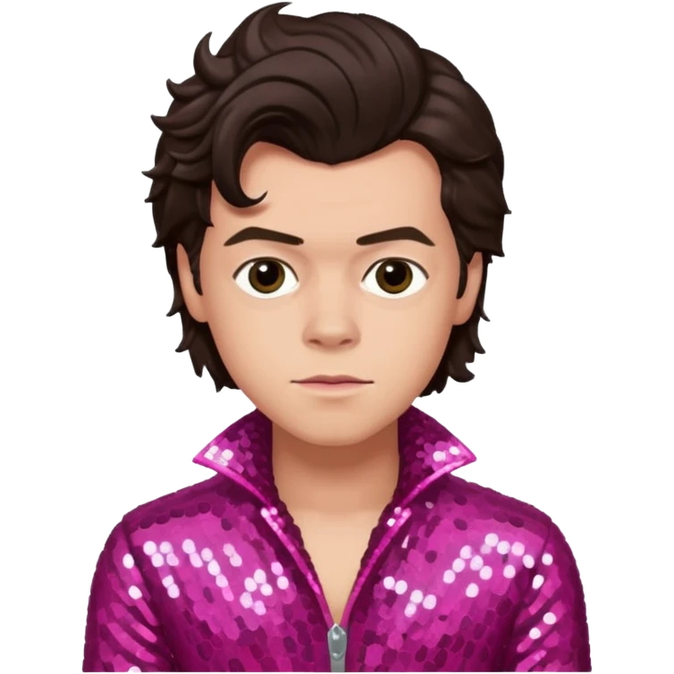 Harry Styles from One Direction with light skin, dark brown hair, dark pink sequin outfit emoji