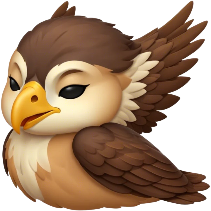Meme-Worthy Cute Sleeping Hawk Portrait Emoji, Head resting peacefully with a contented smile, showcasing a robust, agile form with eyes gently closed in serene slumber and a subtly curved beak, Simplified yet adorably endearing features, highly detailed, glowing with a soft, drowsy light, high shine, relaxed and utterly lovable, stylized with an air of playful laziness, soft glowing outline, capturing the essence of a sleeping hawk that feels destined to become the next viral icon of adorable rest! emoji