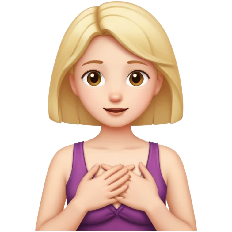 girl with hands on her chest feeling reliefed emoji