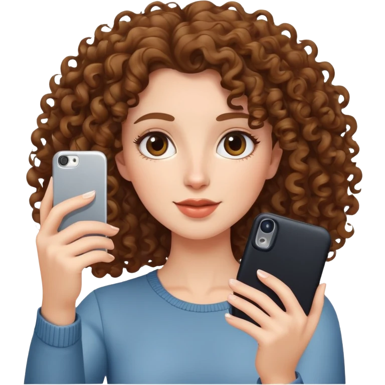 woman taking a selfie, curly hair emoji