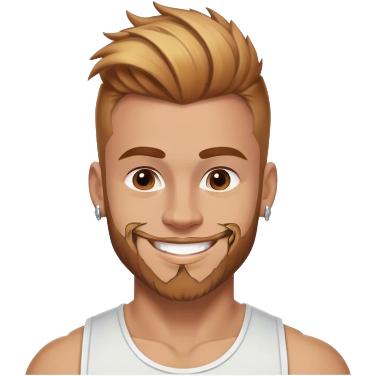 smiling muscular 28 year old man with silver jewelry, light brown hair that has and reddish blond  highlights, and a fauxhawk with trimmed beard cleaning emoji