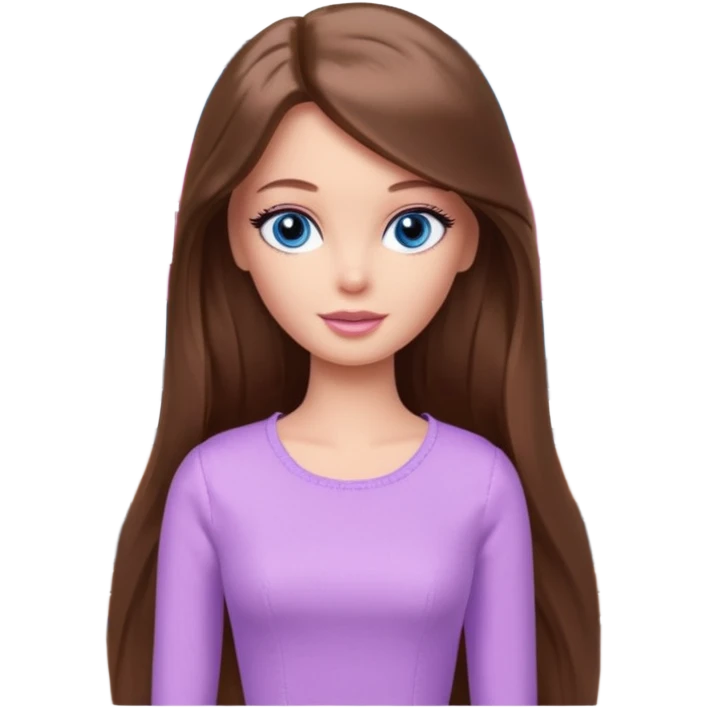 beautiful barbie girl with long brown hair, blue eyes and wearing light purple clothes watching netflix on tv emoji