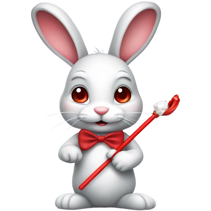 bunny holding a red and white cane with a red diamond emoji