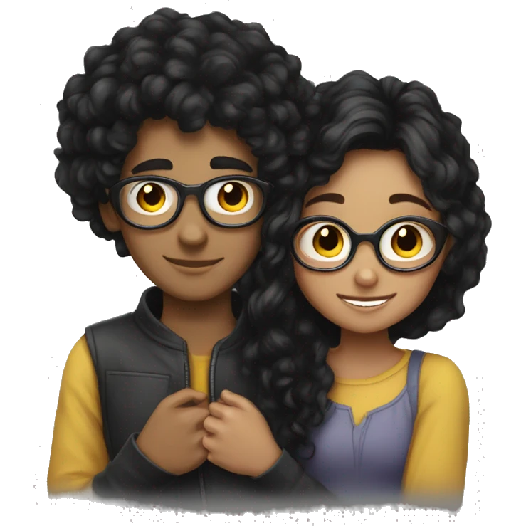 girl and boy hugging boy black curly hair girl long black hair glasses  emoji