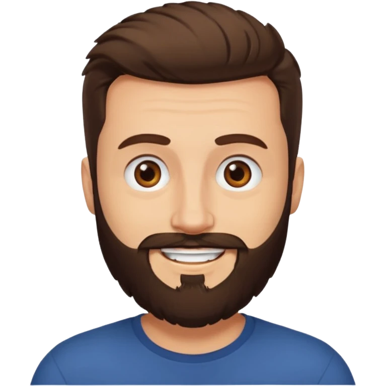 man, buzzed hair, brown eyes, full beard, smiling emoji