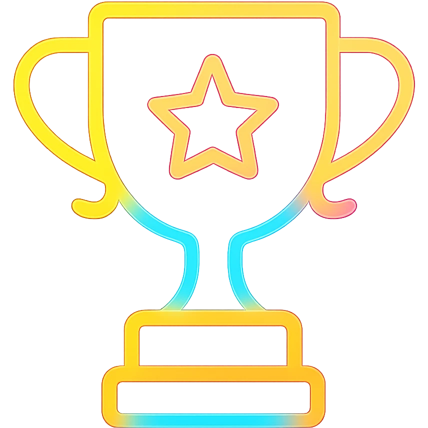A trophy icon with glowing neon outlines and vibrant colors emoji