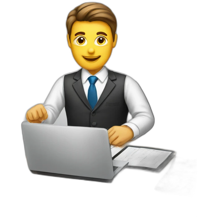 Accountant with official suite set in office with big table emoji