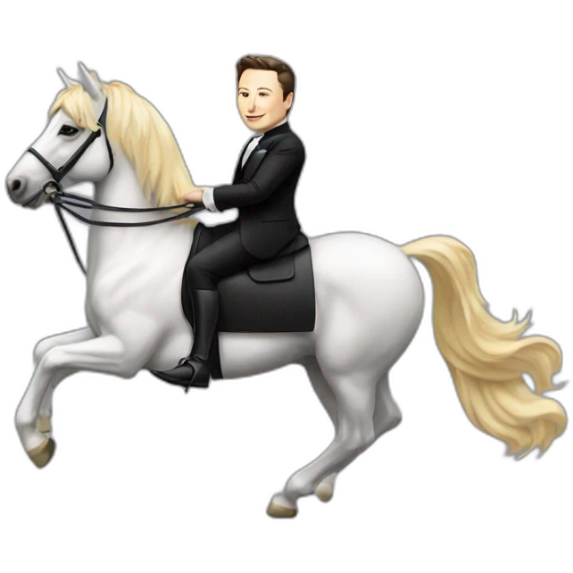 Elon musk riding a horse wearing a tuxedo  emoji