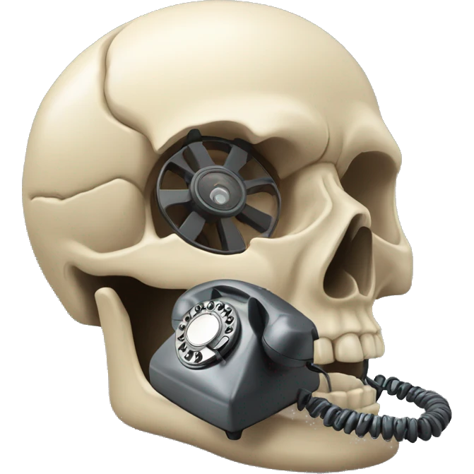 A rotary telephone inside a skull. emoji
