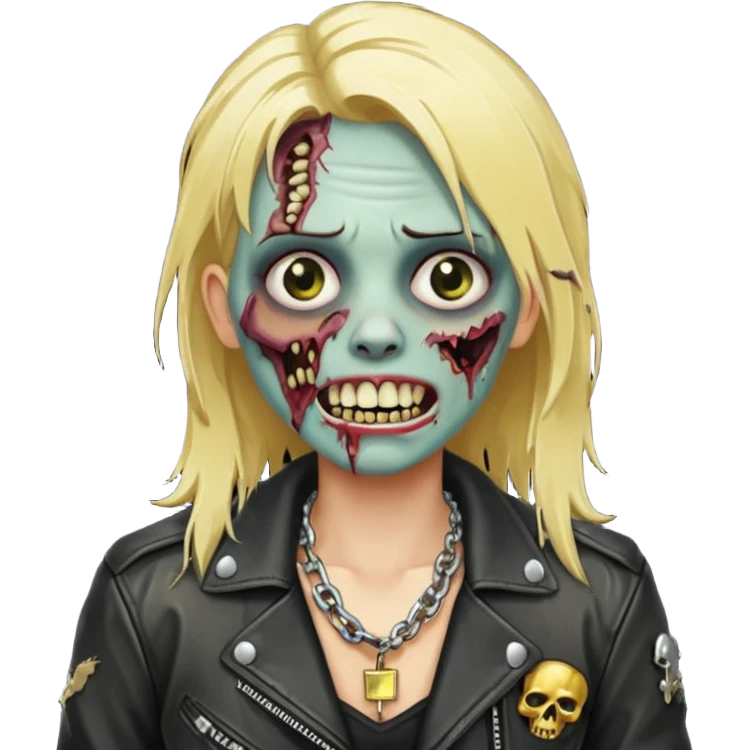 Zombie com dente de ouro e cabelo loiro com corrente e uma jaqueta de couro emoji