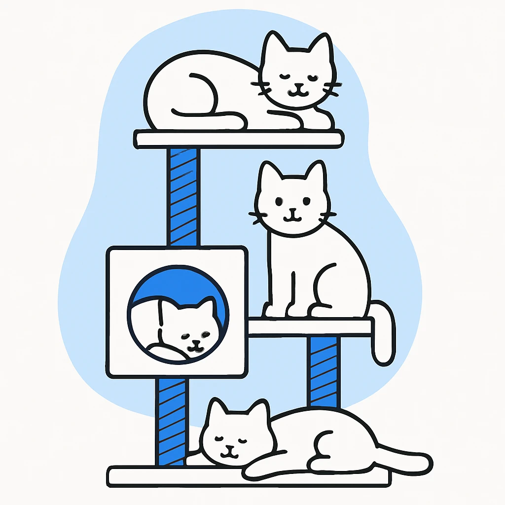 cats relaxing in a vertical playhouse emoji