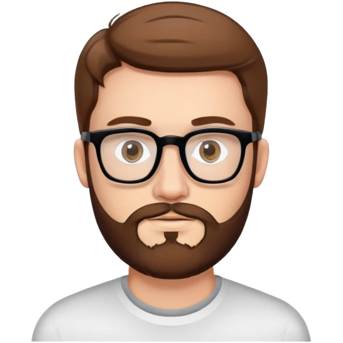 white man with brown hair and beard and hazel eyes and black square eyeglasses  emoji