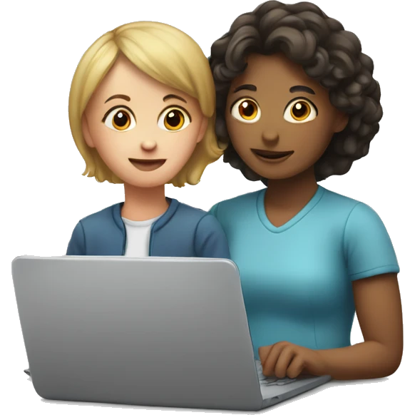 child with laptop and mom next to it emoji