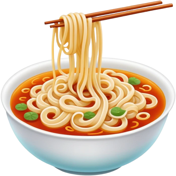 Chengdu sweet water noodles with sweet sauce, simplified emoji style with bold outlines and bright colors, cartoon style Tianshui Mian dessert-like noodle emoji