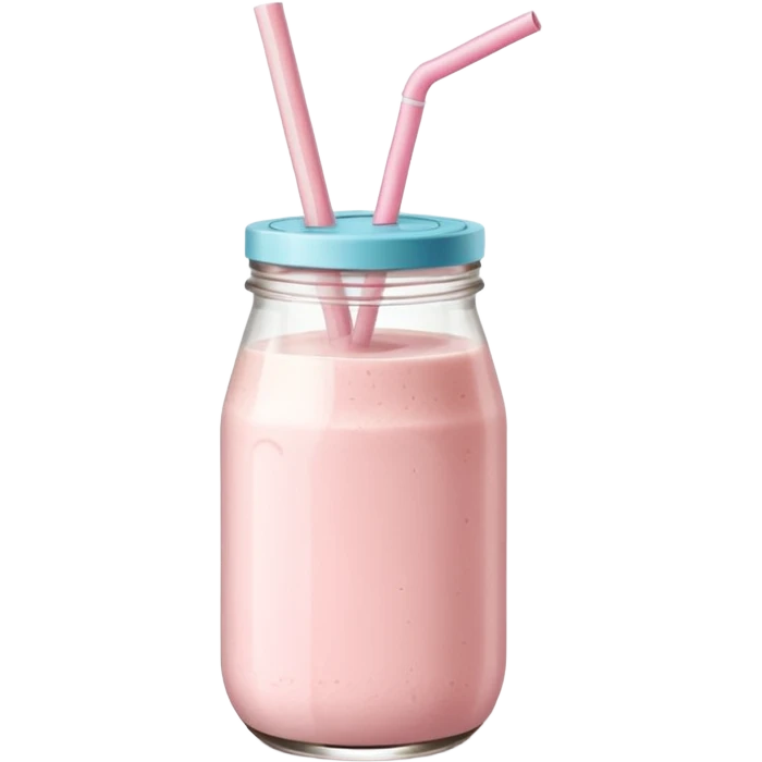 Light pink smoothie in a glass jar with paper straw emoji