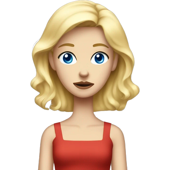 Blonde girl blue eyes wearing a blue dress in a sea of red frowning emoji
