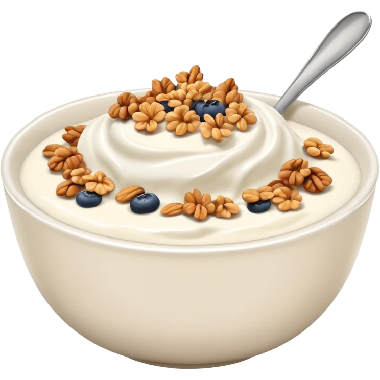 a plain greek yougurt with gronola on it emoji