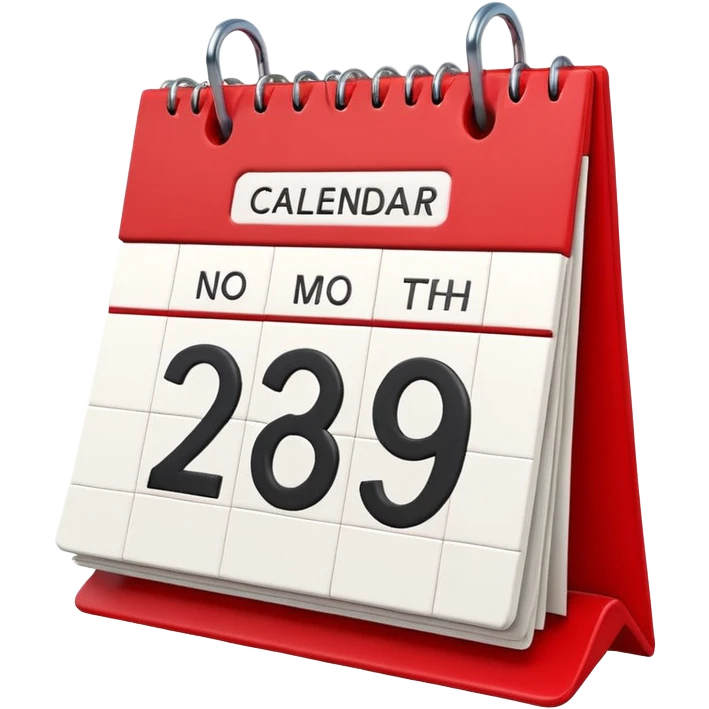 Apple-style 3D emoji icon of a calendar in perspective view, minimalistic design, only one centered date number, no month name, no weekday, no text or symbols other than the single number, realistic glossy material, soft depth, clean and detailed rendering emoji