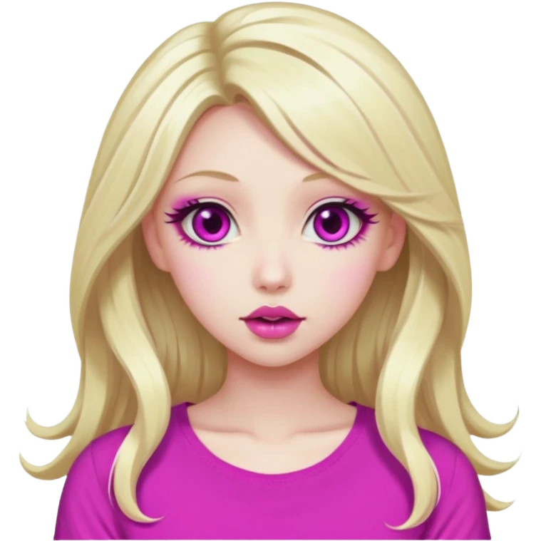 blonde girl, hypnotized eyes, magenta spiral pupils, big pink lips, bimbo, pink top, diva, gyaru, long hair  emoji