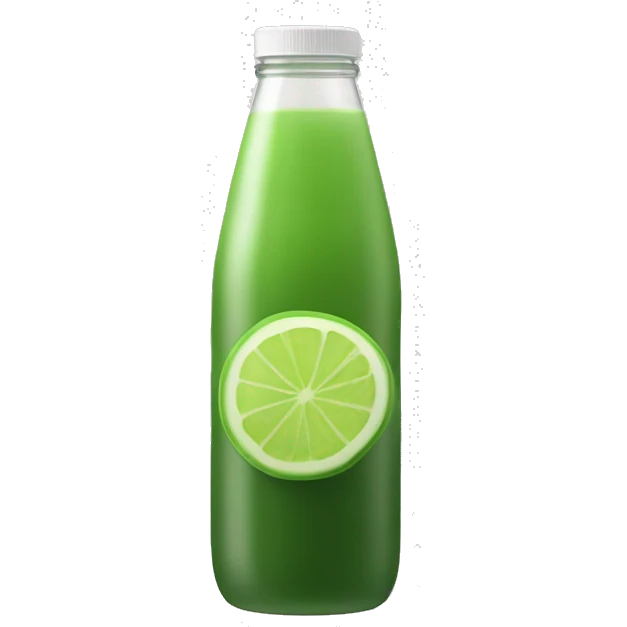 aesthetic green juice in tall clear full drink bottle with white lid realistic soft textures emoji