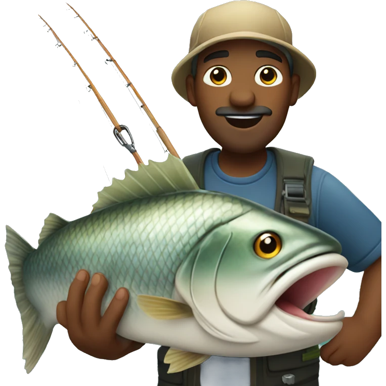Fisherman holding big fish saying awesome emoji