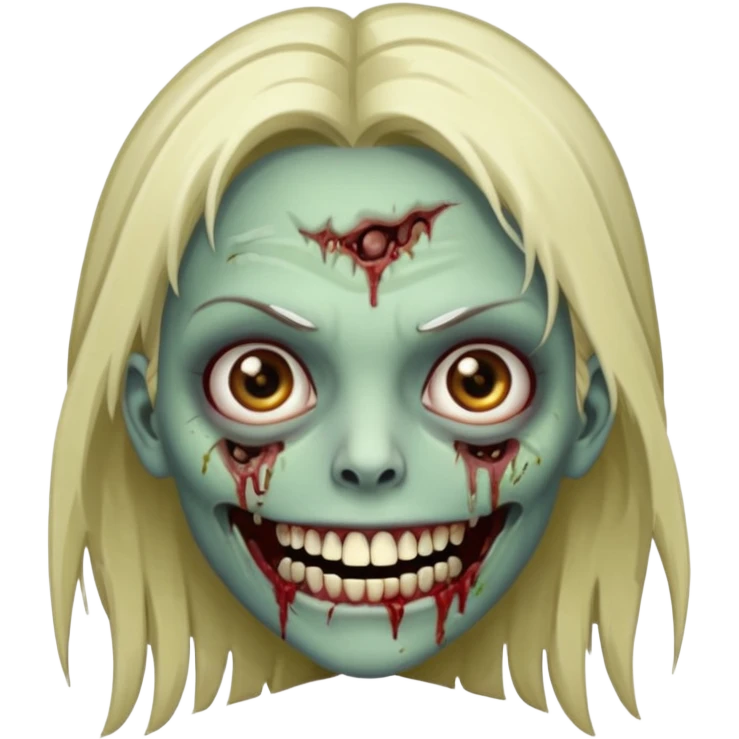 Faça uma zombie mulher com grillz com olhos castanhos liso partido ao meio emoji