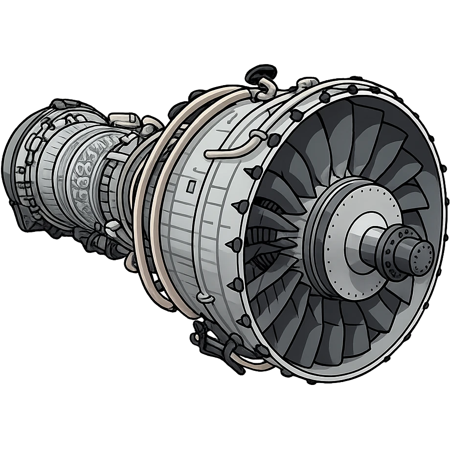 Изометрическая модель газовой турбины Siemens, слегка мультяшная стилистика, прозрачный фон emoji