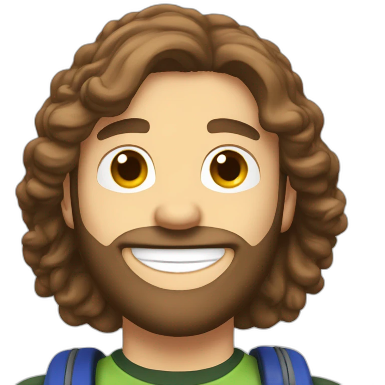 Skydiving college student that's fit with German facial features, long wavy brown hair, brown eyes and a beard emoji