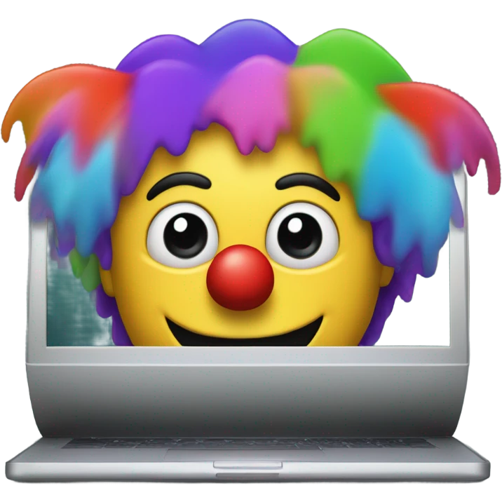 A clown head behind a laptop screen emoji