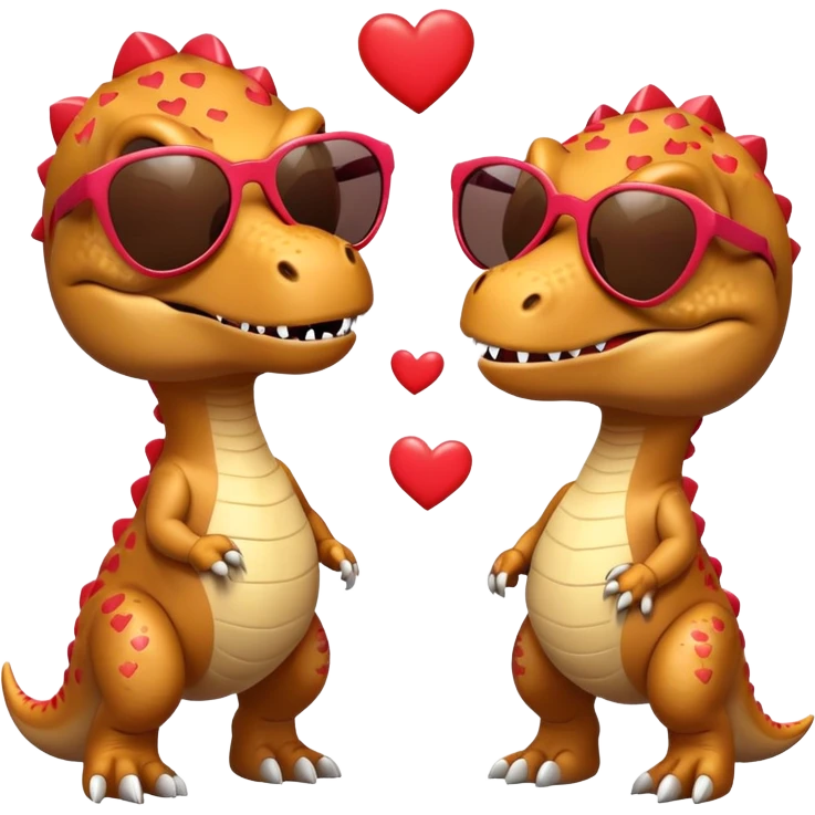 2 t-rex wearing sunglasses in love with hearts emoji