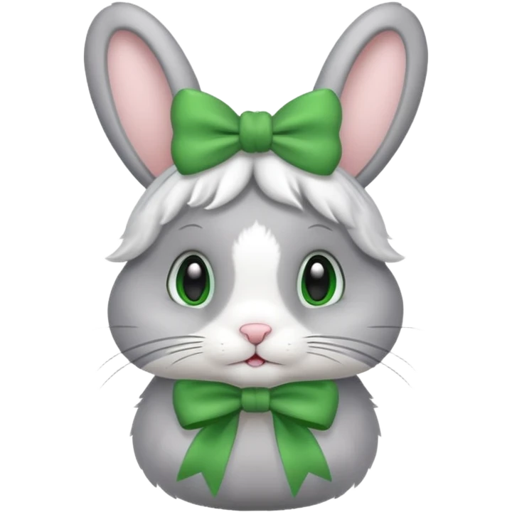grey bunny with green bow on head emoji
