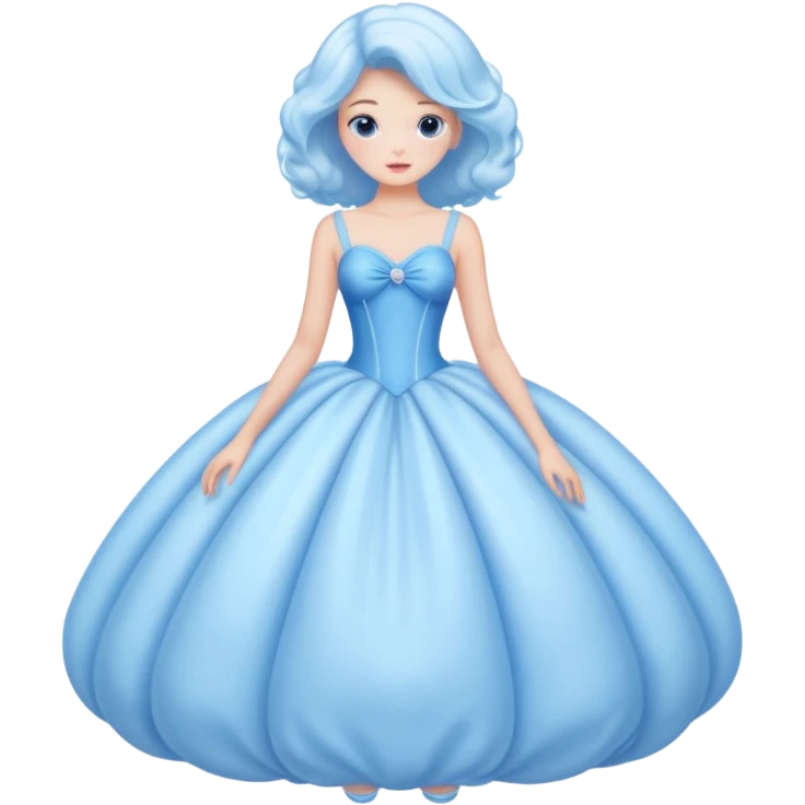 The bubble dress is typically a voluminous ball gown, designed to make Glinda look like she’s literally floating in a bubble. It features:  Pale blue or shimmering white-blue hues (in Ariana Grande’s movie version, it’s a soft, cotton-candy blue). emoji