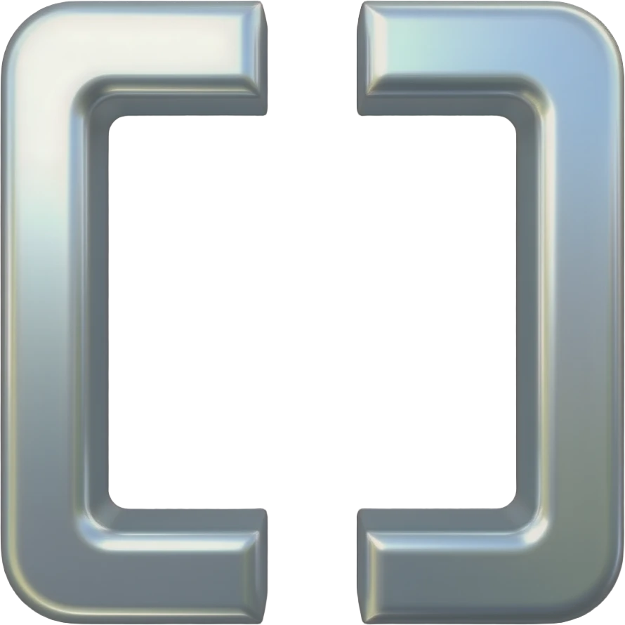 Single chrome 3D square bracket "[" with sharp 90 degree corners,  bold thick rectangular shape with horizontal serifs at top and bottom,  mirror polished metal, chromatic aberration, isolated,  pure black background, sticker style, 1:1 emoji