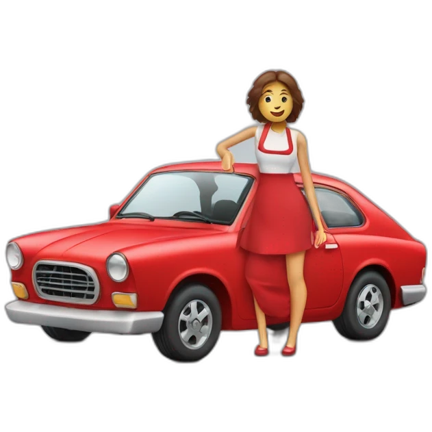 Automóvil rojo con mujer mecánica  emoji