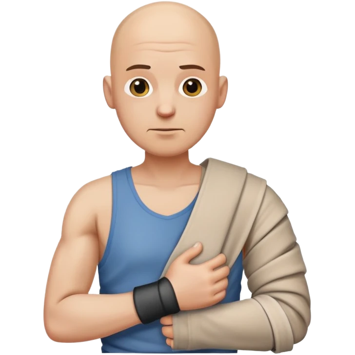 Make this guy bald with a broken right arm in a sling emoji