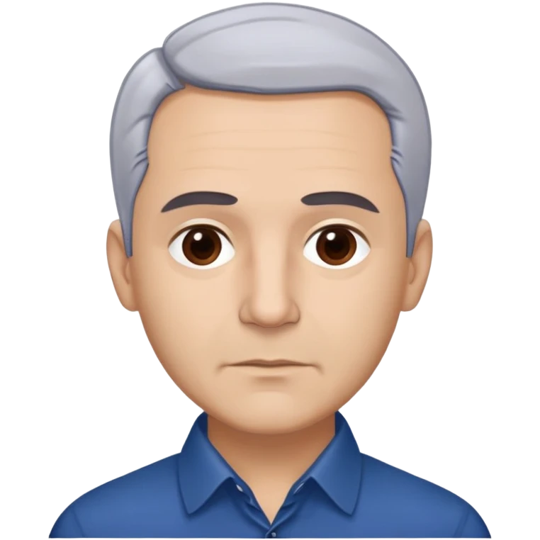 Puerto Rican actor René Monclova with light skin, round face, broad cheekbones. Lively dark brown eyes, thick straight eyebrows. Short silvery gray hair with receding hairline. Professional demeanor. Wearing a dark blue collared shirt. emoji