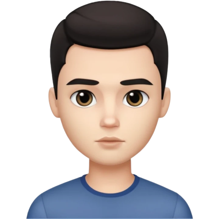 So pretty very handsome bratz man, has black  eyes,  short dark hair, dark eyes, pale skin, defined jawline emoji
