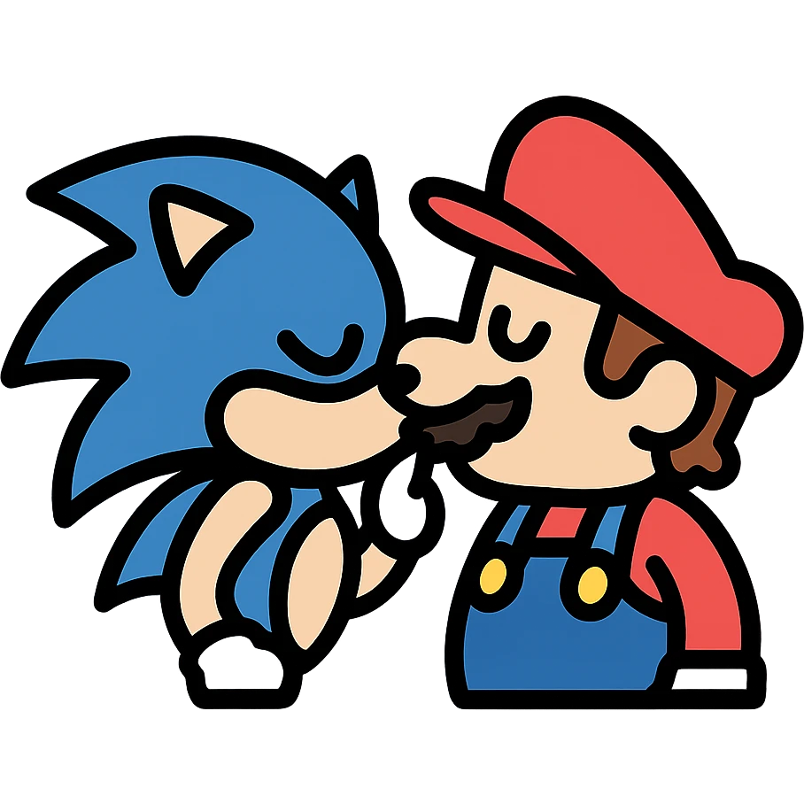 Sonic the Hedgehog kissing Mario, modern icon style, clean lines, simple and bold, suitable for app or website use emoji