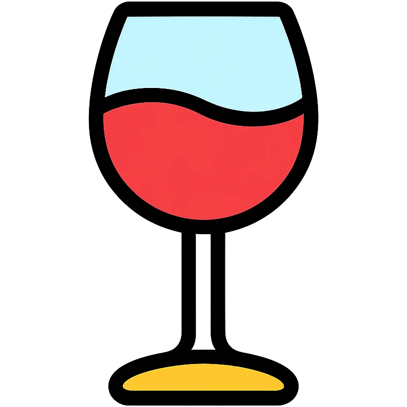 A wine glass in color icon style, modern and flat design, smooth shapes, bright colors, minimal shadows emoji