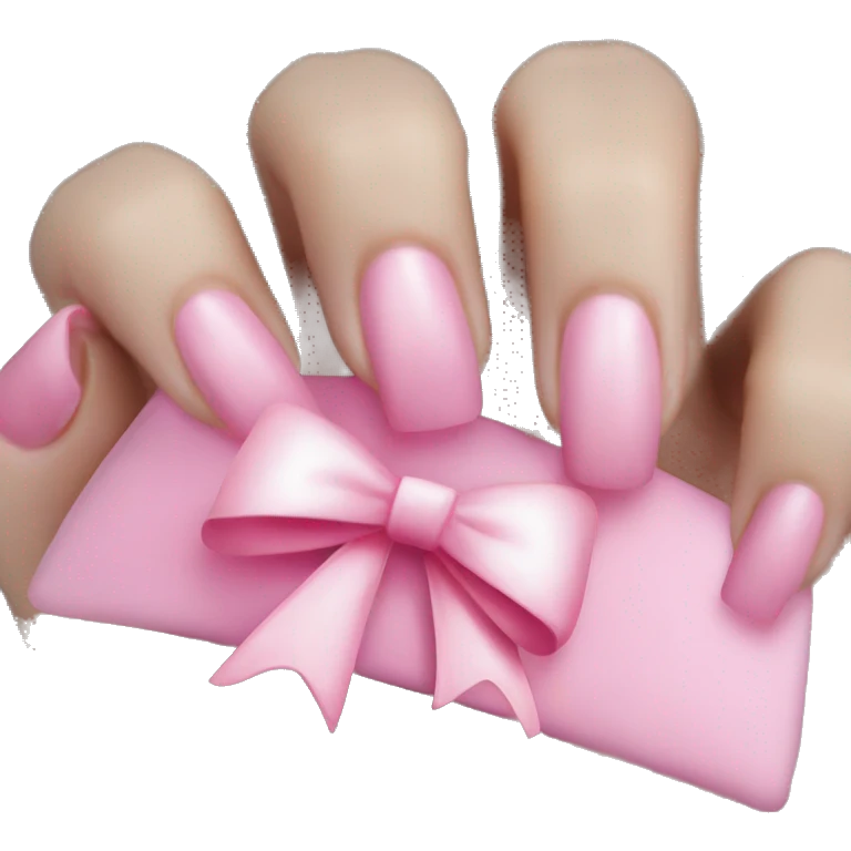 Acrylic nails with pink bow on hand emoji