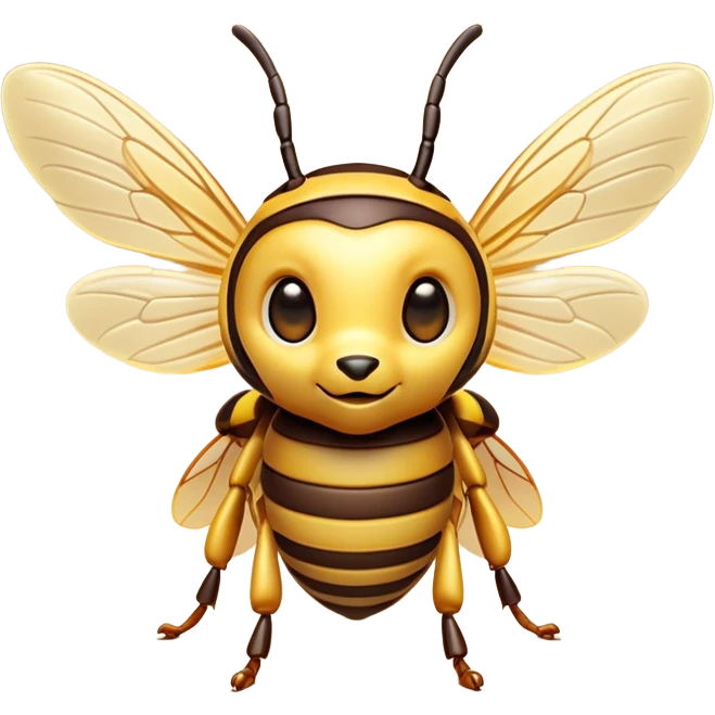 Cinematic Cute Hornet Portrait Emoji, Head tilted playfully and inquisitively, featuring a compact, delicately striped body with adorable, round eyes and subtly detailed wings, Simplified yet irresistibly adorable features, highly detailed, glowing with a warm, inviting glow, high shine, affectionate and lively, stylized with a touch of whimsical insect charm, soft glowing outline, capturing the essence of a mischievous yet endearing hornet that seems as if it could buzz out of the screen into your arms! emoji