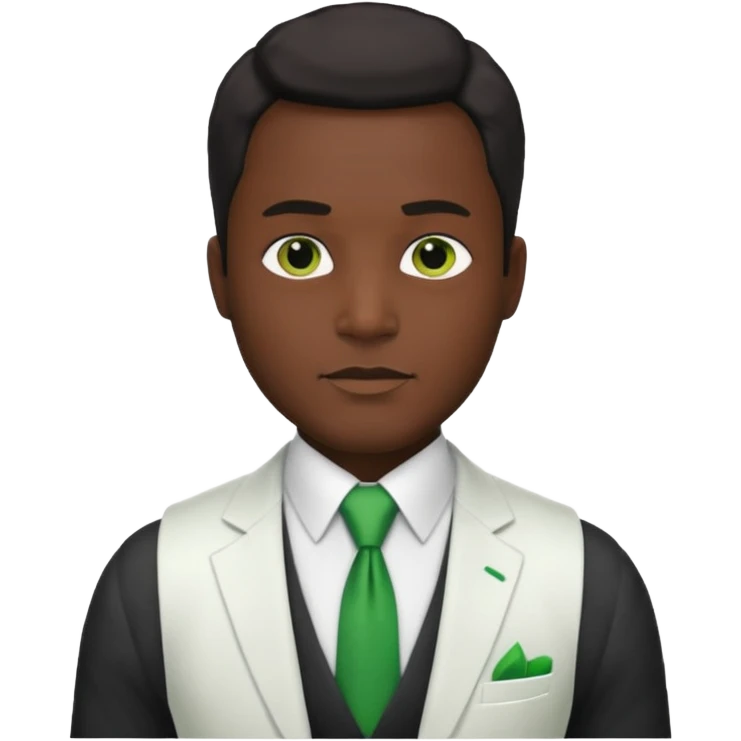 businessman, black skin, white suit vest, green tie emoji