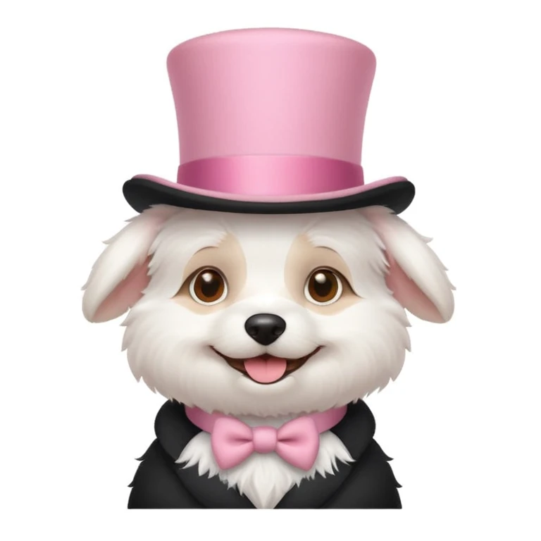 Cute white dog wearing a light pink top hat emoji