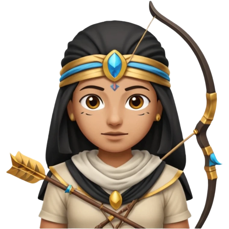 Emoji portrait of an Egyptian archer. Headcloth, bow and arrow, focused expression. emoji